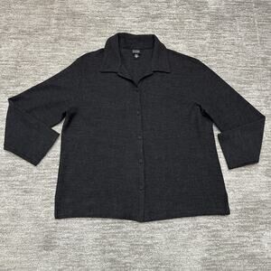 Eileen Fisher Cardigan Sweater Womens Small Gray Wool Collared Button Front Knit